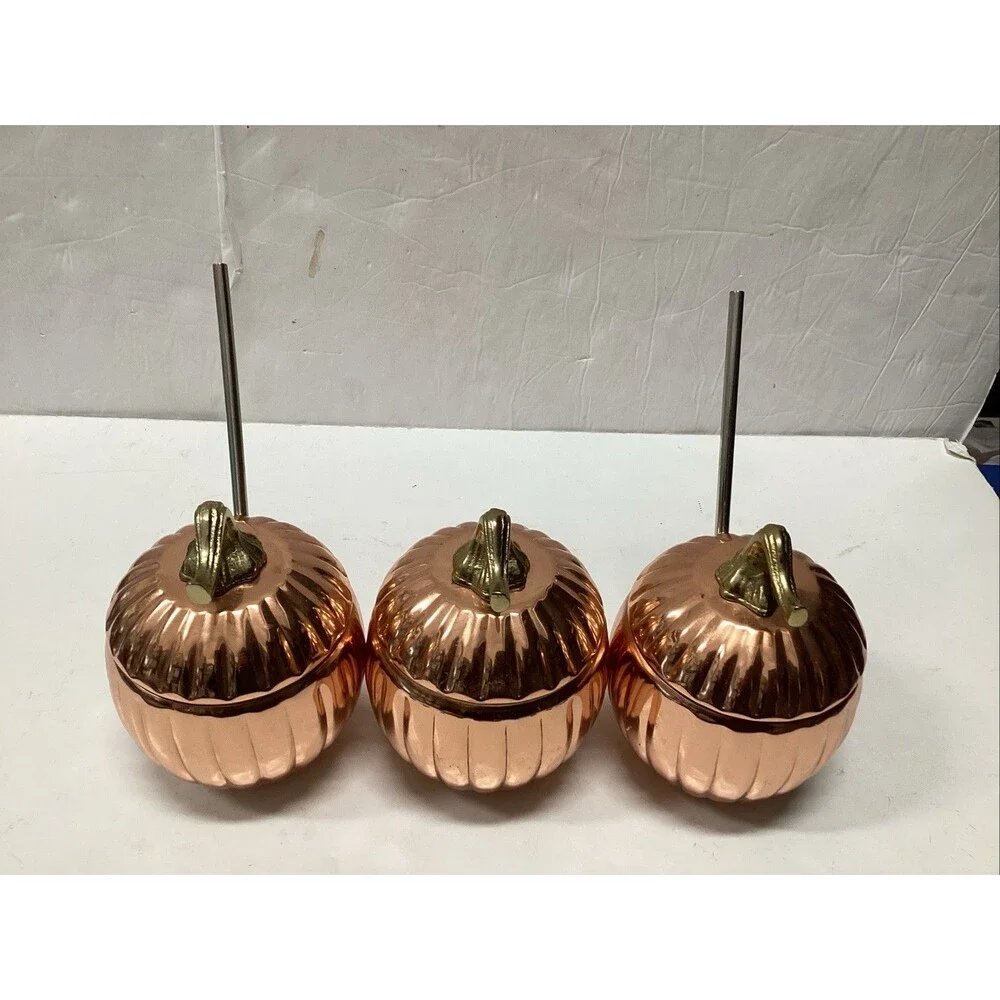 pier one copper-plated pumpkin tumblers w/lids metal straws set of 3